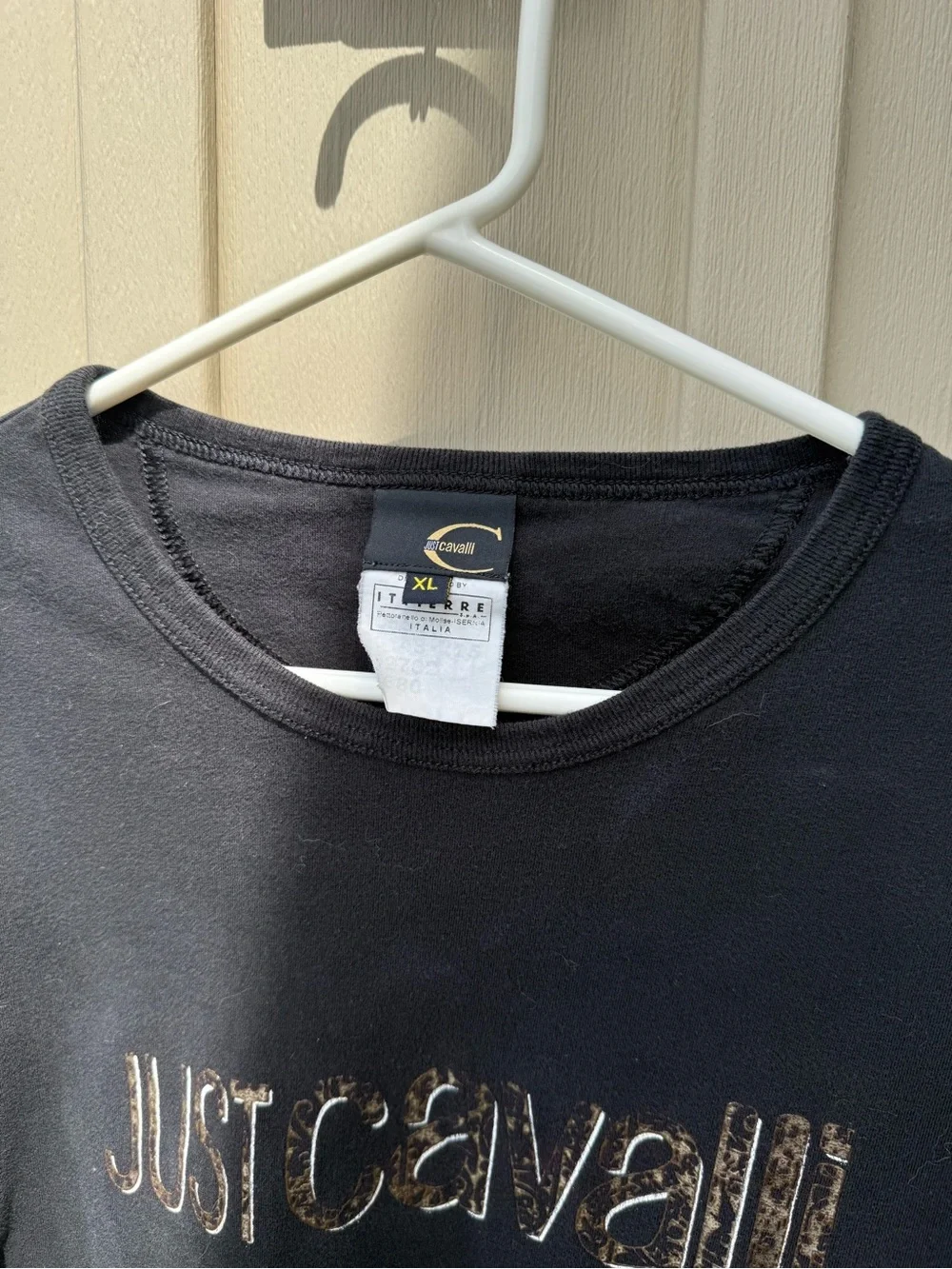 Just Cavalli Black Cotton Stretch Long Sleeve Logo Tee XL - Picture 2 of 5